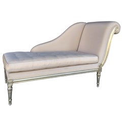 Chic Chaise Lounge Tufted Silver Taupe Sateen in Hollywood Modern Style