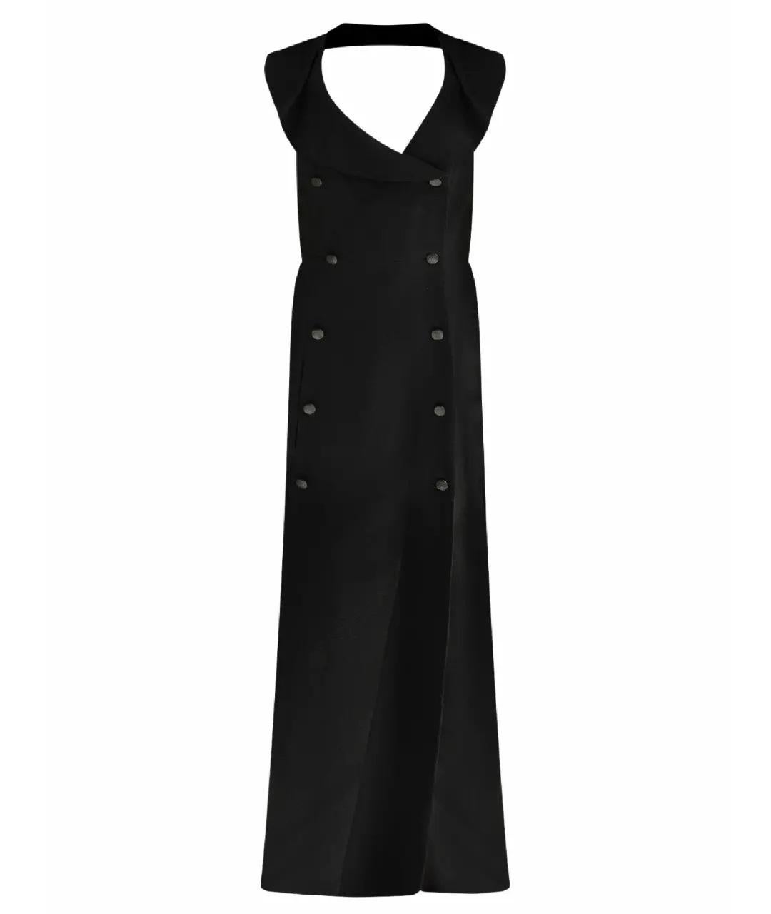 Chic ! Chanel 97c Karl Lagerfeld Cruise 1997 robe de soirée noire & boutons logo en vente