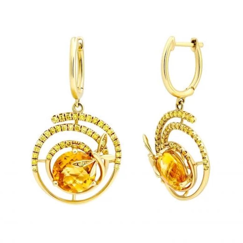 Baguette Cut Chic Citrine Diamond Yellow 14k Gold Dangle Earrings for Her For Sale