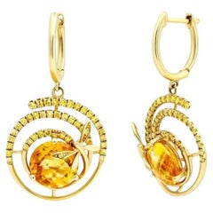 Chic Citrine Diamond Yellow 14k Gold Dangle Earrings for Her
