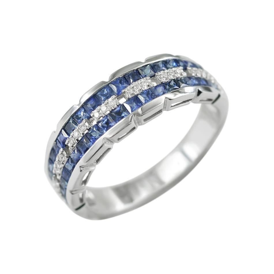 Modern Chic Classic Combination Blue Sapphire Diamond White Gold Ring For Sale