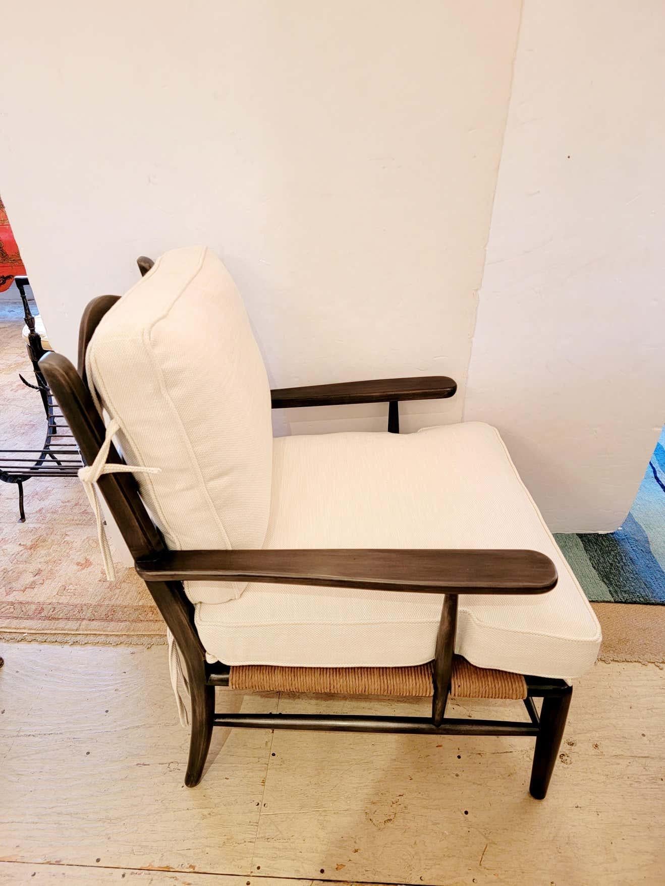 Chic Classic Large Club Chair with Rush Seat and New Upholstery In Good Condition In Hopewell, NJ