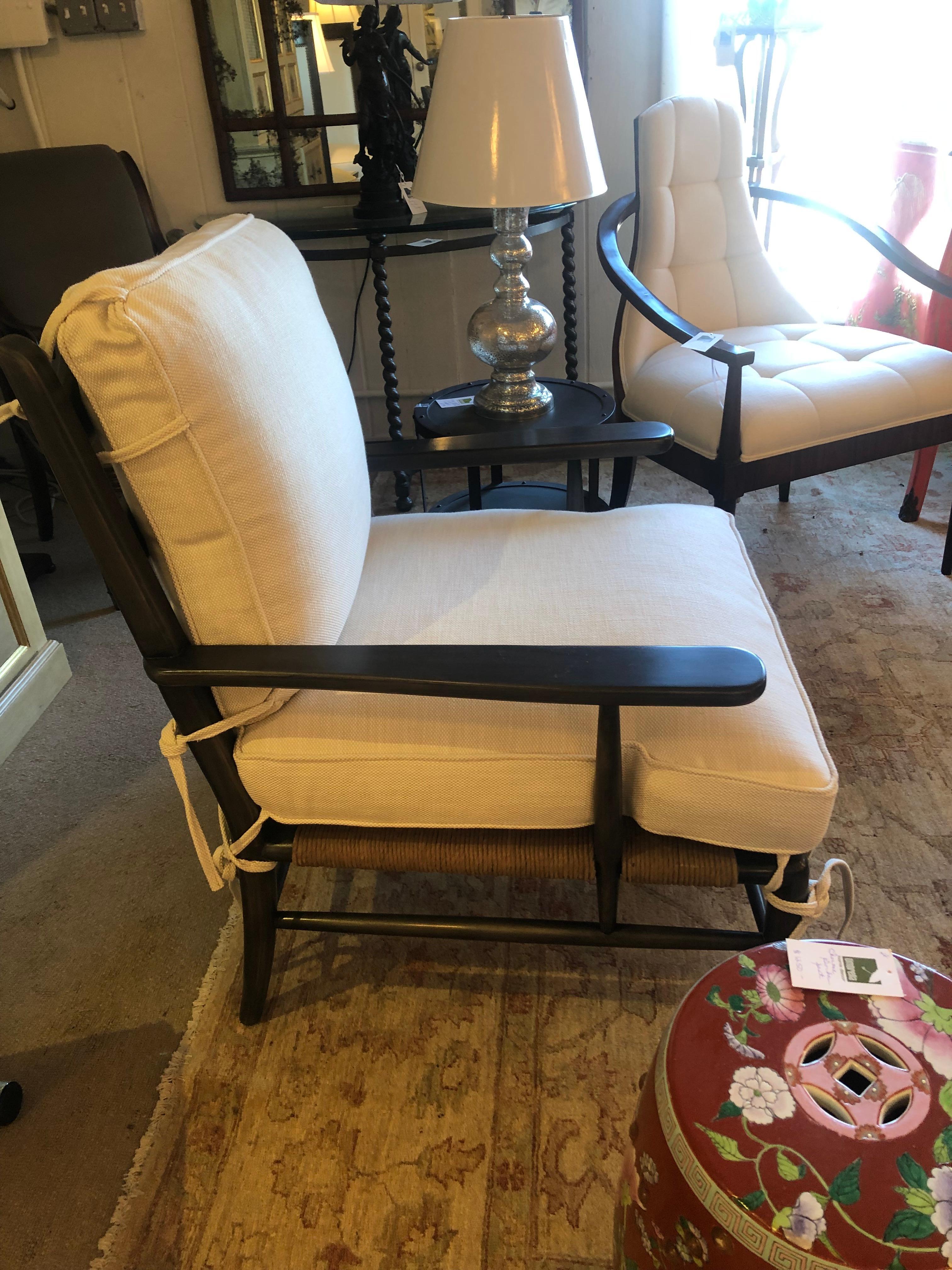 Chic Classic Single Large Club Chair with Rush Seat and New Upholstery 4