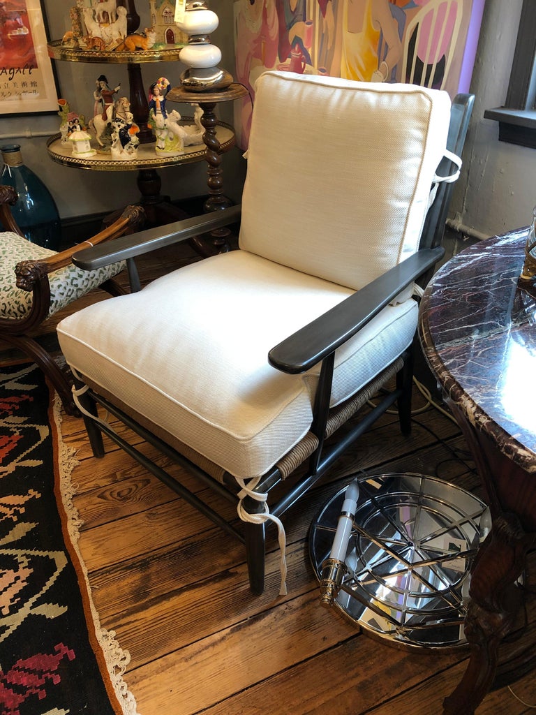 Chic Classic Single Large Club Chair with Rush Seat and New Upholstery For Sale 1