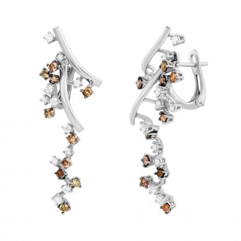 Cognacfarbene Diamant-Ohrringe aus Weiß- 18 Karat Gold für sie (Rosenschliff) im Angebot