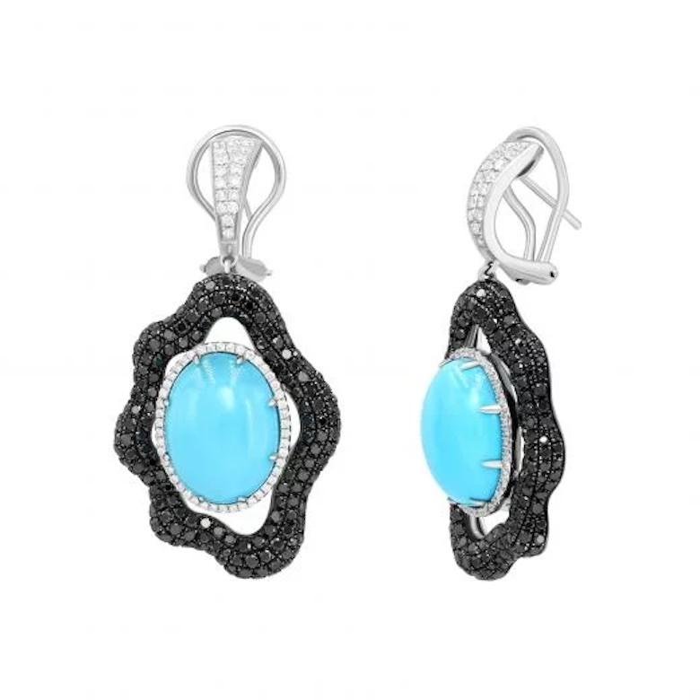 Rose Cut Chic Cognac Turquoise Earrings White 18K Gold for Her For Sale