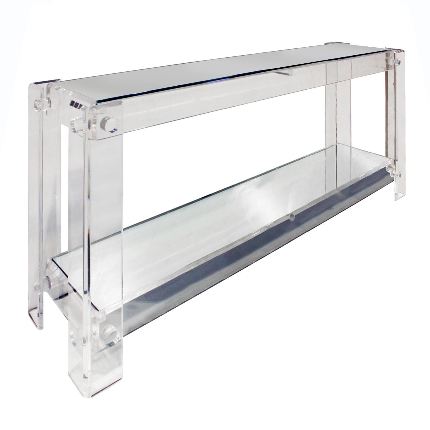 Mid-Century Modern Chic Console Table in Lucite with Mirror Tops, 1970s