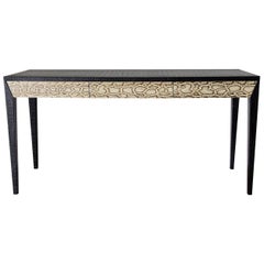 Vintage Chic Console Table w/ Black Leather & Snake Skin Attrib. to Karl Springer, 1970s