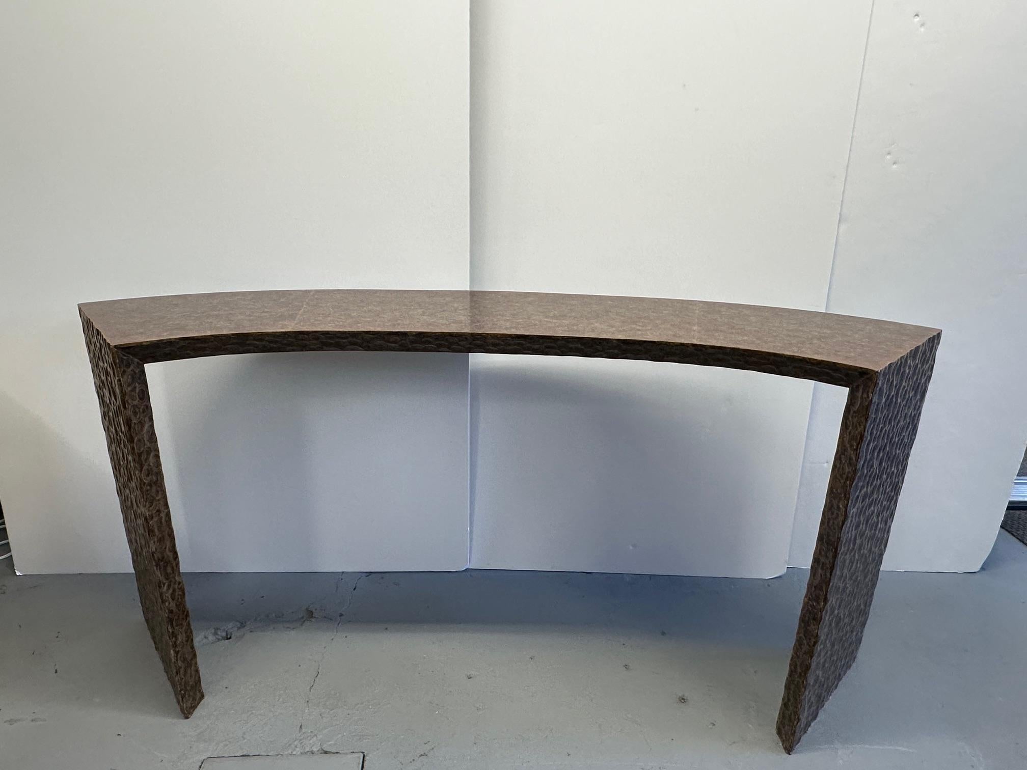 Chic Curved Organic Modern Brown Capiz Shell Console or Writing Desk For Sale 8