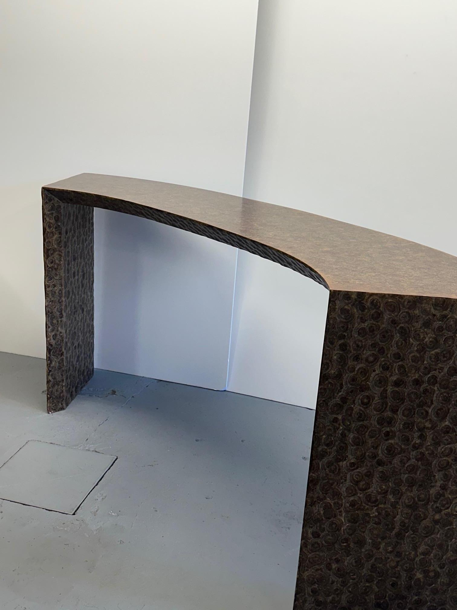 Indonesian Chic Curved Organic Modern Brown Capiz Shell Console or Writing Desk For Sale
