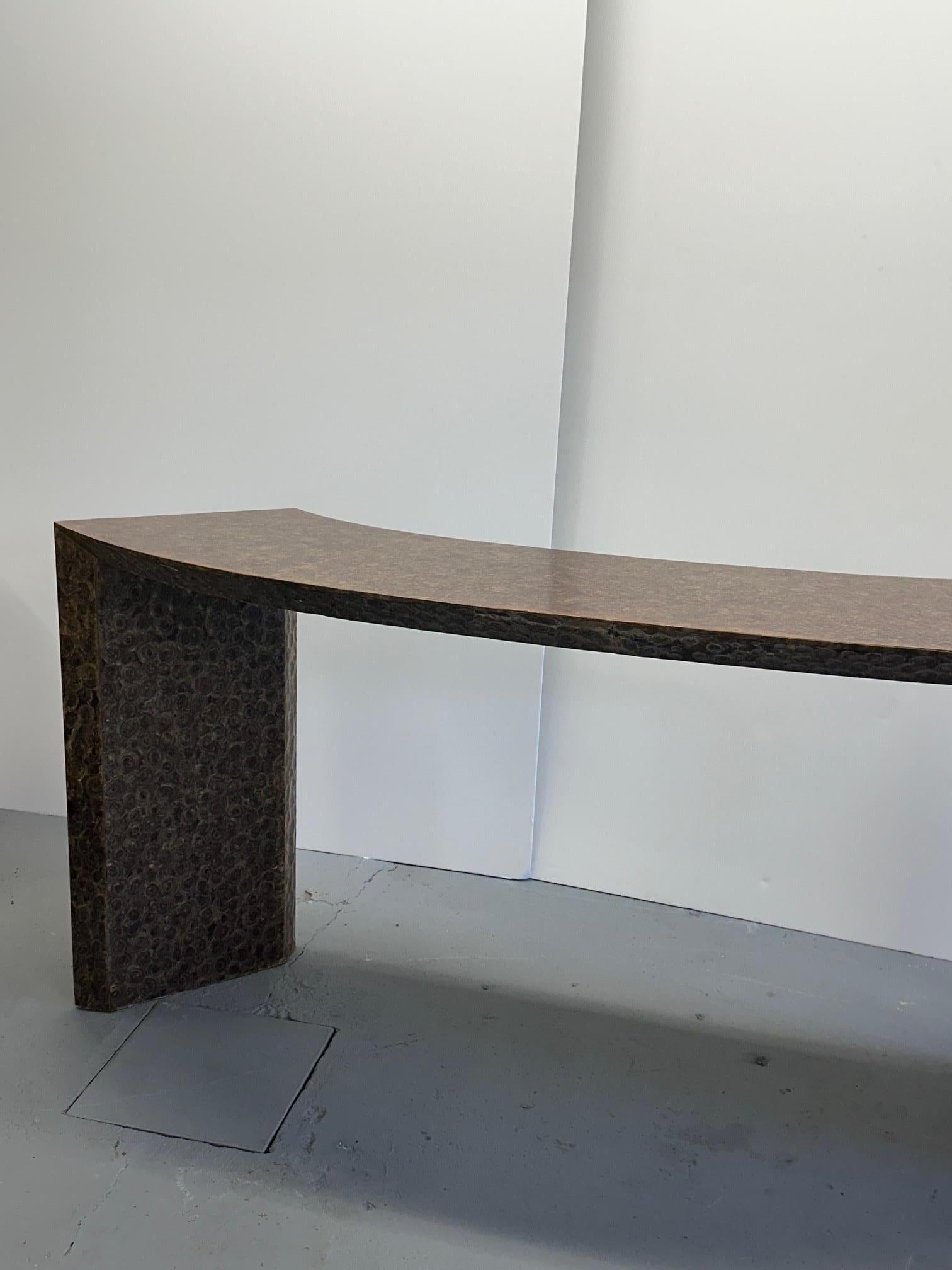 Late 20th Century Chic Curved Organic Modern Brown Capiz Shell Console or Writing Desk For Sale