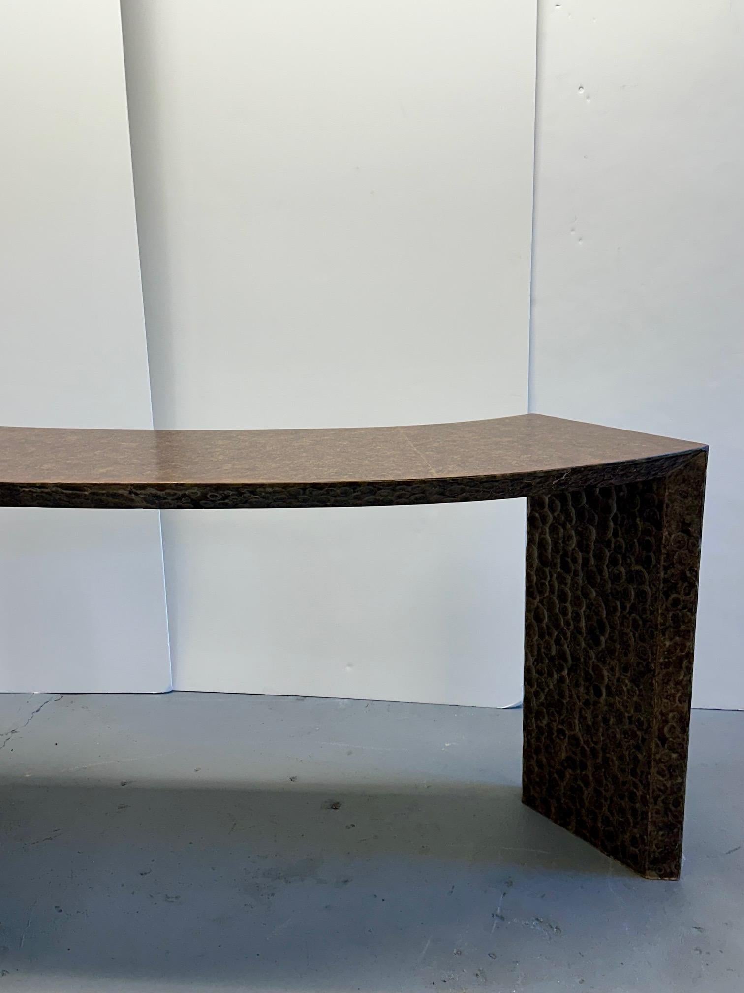 Chic Curved Organic Modern Brown Capiz Shell Console or Writing Desk For Sale 1