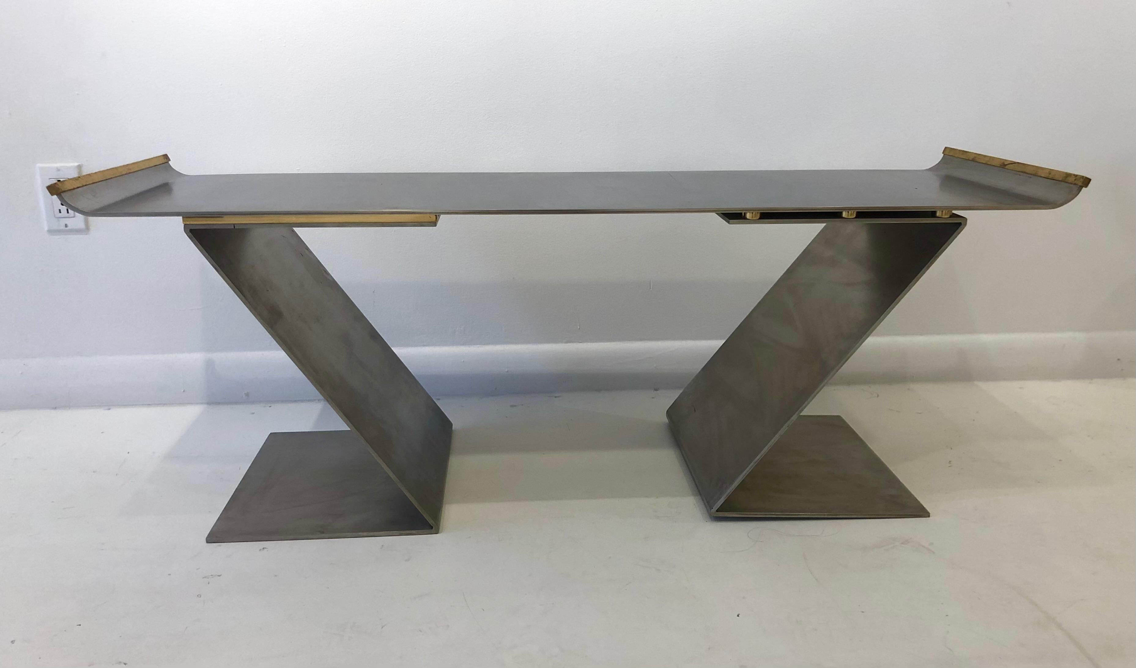 Minimalist Chic Custom Steel and Bronze Bench in the style of Maria Pergay For Sale