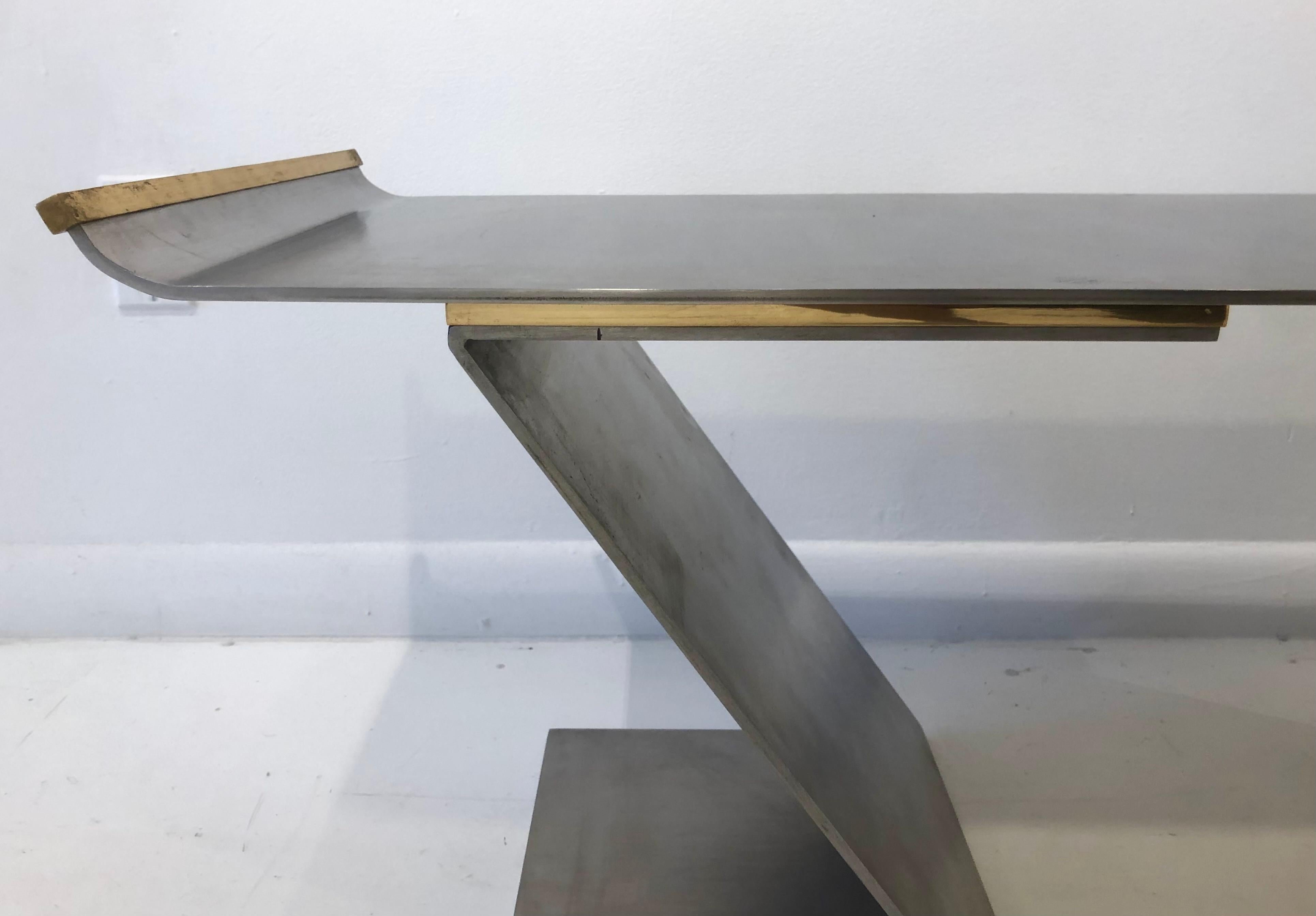 Chic Custom Steel and Bronze Bench in the style of Maria Pergay In Good Condition For Sale In Brooklyn, NY