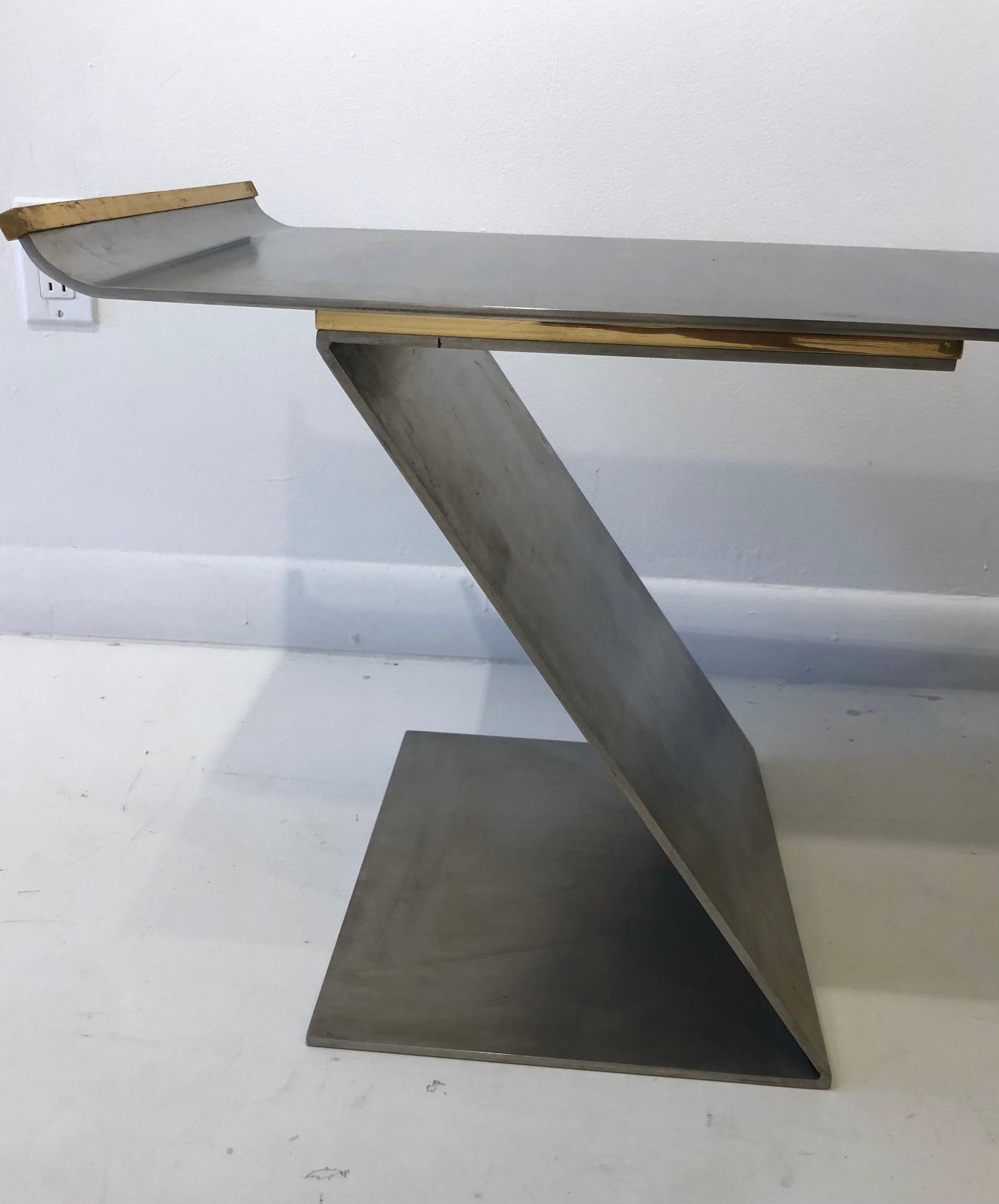 Chic Custom Steel and Bronze Bench in the style of Maria Pergay For Sale 1