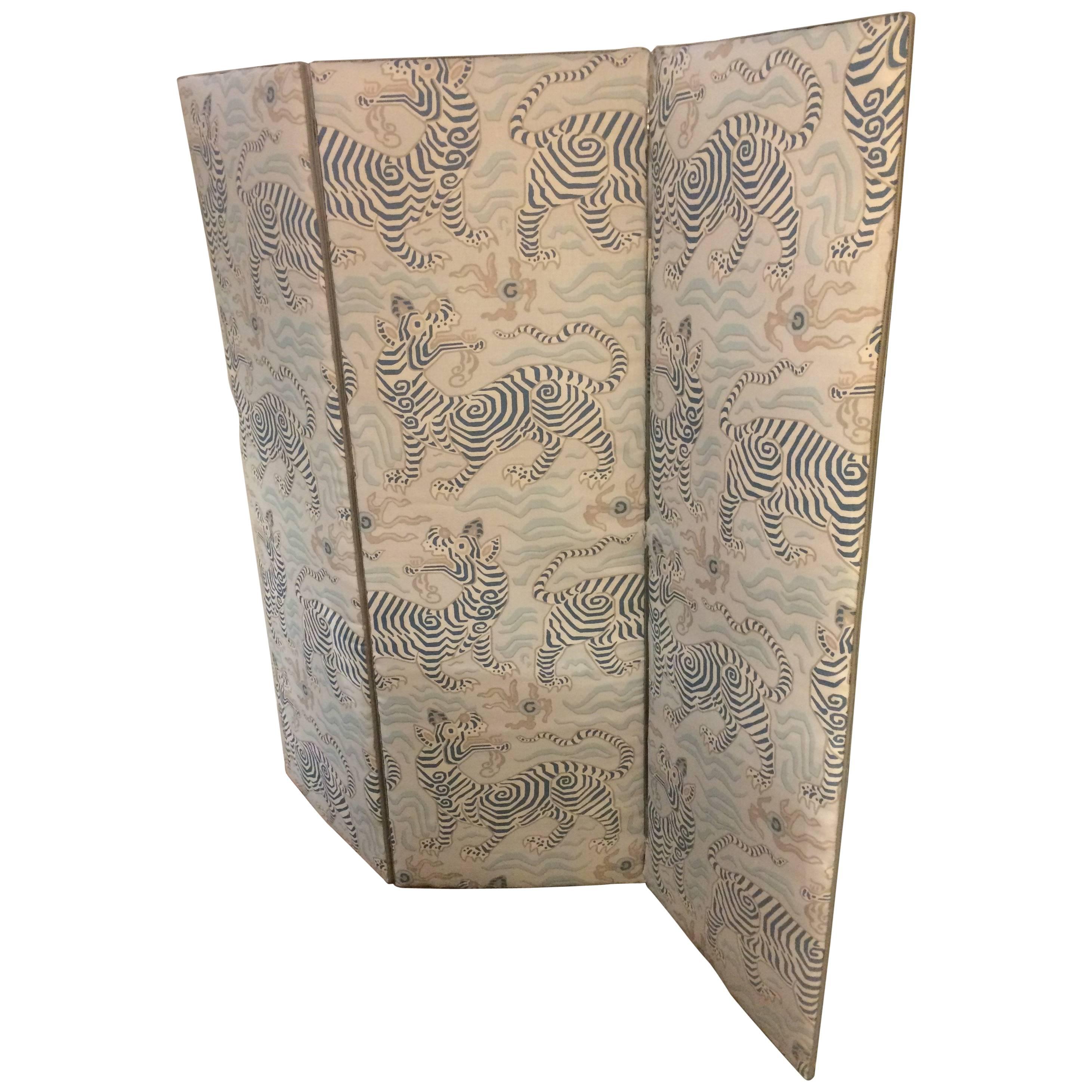 Chic Custom Upholstered Screen in Clarence House Tibet Fabric