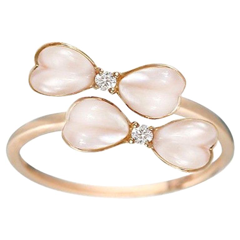 For Sale:  Chic Delicate Mother of Pearl White Diamond Yellow 18 Karat Gold Ring