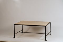 Chic 'Diagramme' Wrought Iron and Travertine Coffee Table by Design Frères