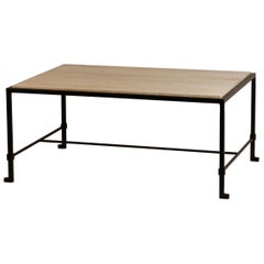 Chic 'Diagramme' Wrought Iron and Travertine Coffee Table
