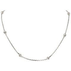 Chic Diamond 18 Karat White Gold Rondelle Station Cable Chain Necklace