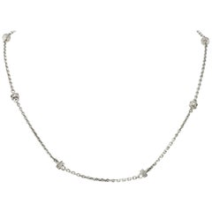 Chic Diamond 18 Karat White Gold Rondelle Station Cable Chain Necklace