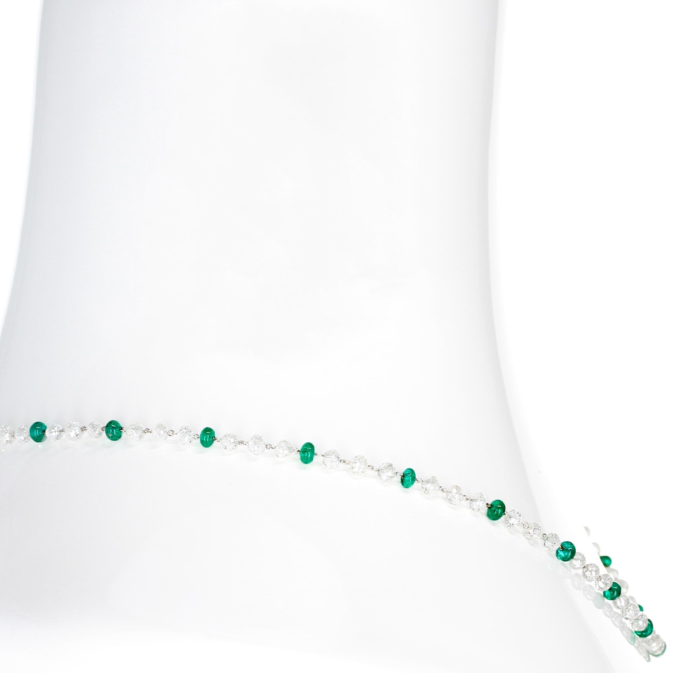 Contemporary Chic Diamond and Emerald Bead Platinum Link Necklace