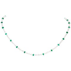 Chic Diamond and Emerald Bead Platinum Link Necklace