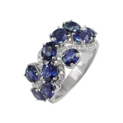 Chic Diamond Blue Sapphire White 14k Gold Ring for Her
