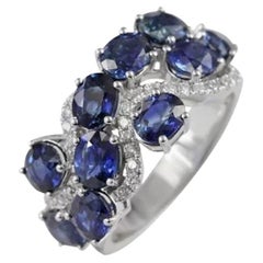 Chic Diamond Blue Sapphire White 14k Gold Ring for Her