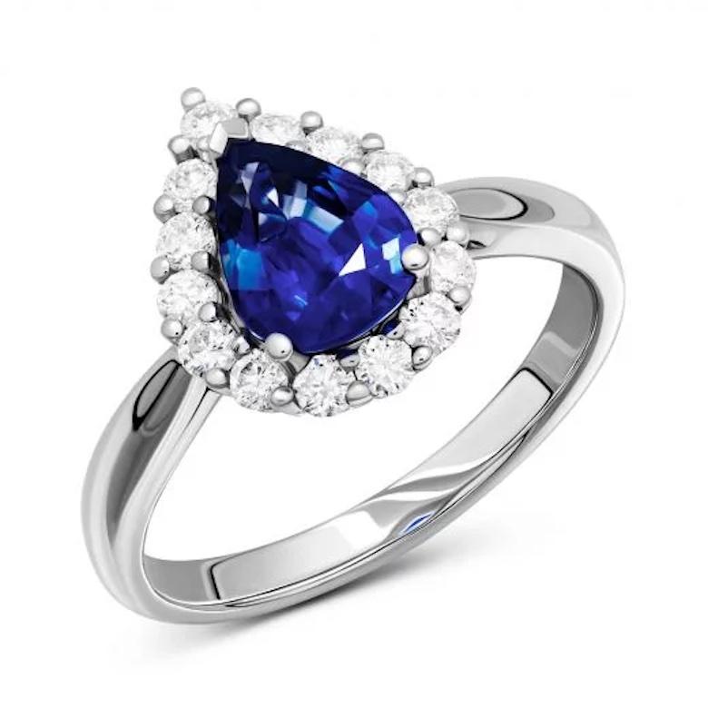 Modern Chic Diamond Blue Sapphire White 18k Gold Ring for Her For Sale