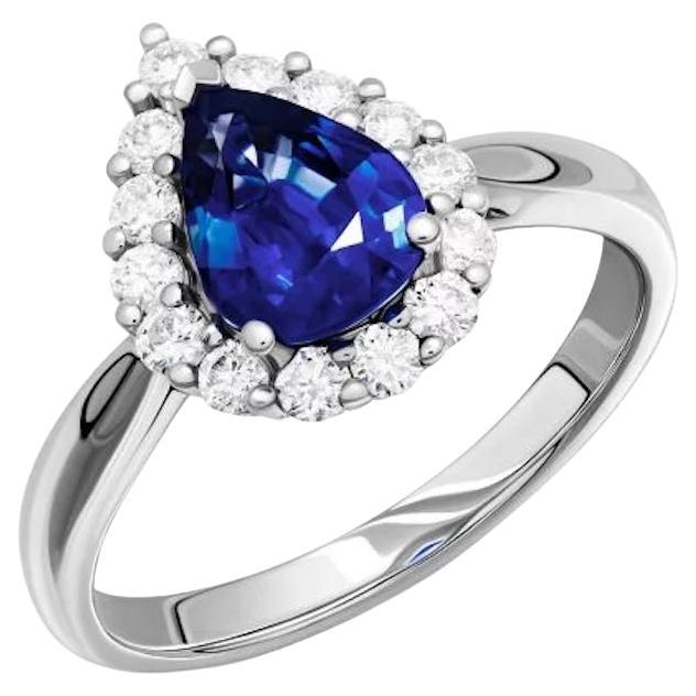 Chic Diamond Blue Sapphire White 18k Gold Ring for Her For Sale