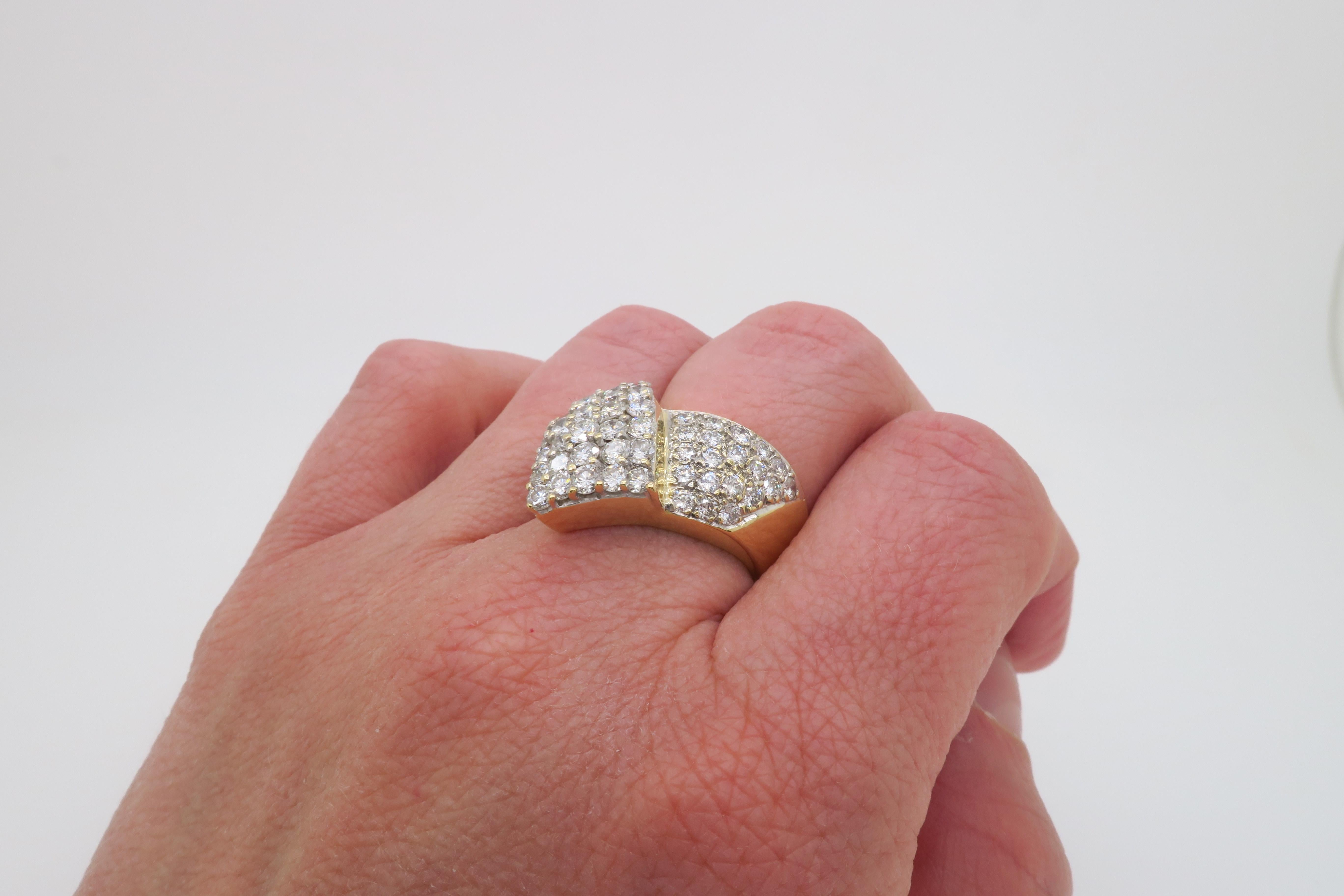 Round Cut Chic Diamond Bypass Cocktail Ring Made in 14k Yellow Gold