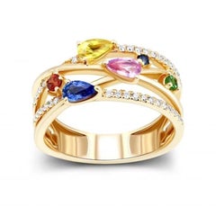 Chic Diamond Sapphire Tsavorite  Rose 18K Gold Exclusive Ring for Her