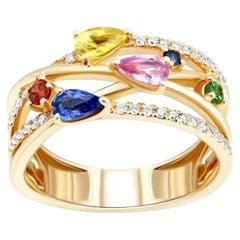 Chic Diamant Saphir Tsavorite  Bague exclusive en or rose 18K pour elle