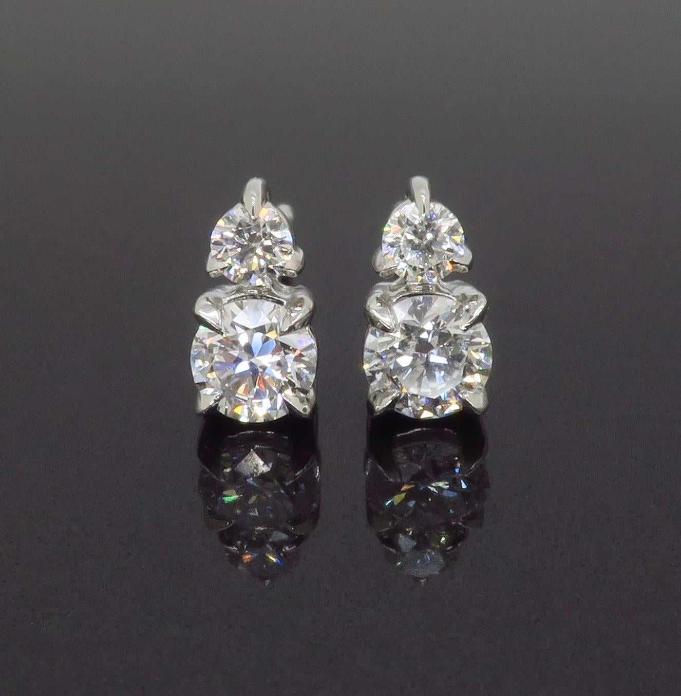 Chic Double Diamond Stud Earrings In New Condition In Webster, NY