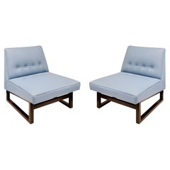 Chic Dunbar Sessel ohne Armlehne in blauem Leder, neu gepolstert, 1950er Jahre, signiert