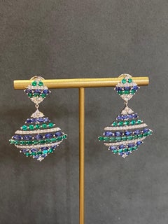 Orecchini Chic Emerald Blue Sapphire Diamond Dangle Whit 18k per lei