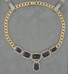 Rare Curb Link 55.80 CT No Heat Ceylon Sapphire and Diamond Necklace