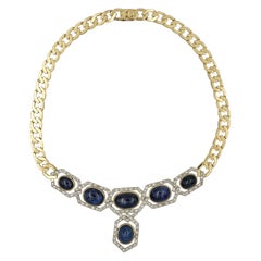 Rare Curb Link 55.80 CT No Heat Ceylon Sapphire and Diamond Necklace