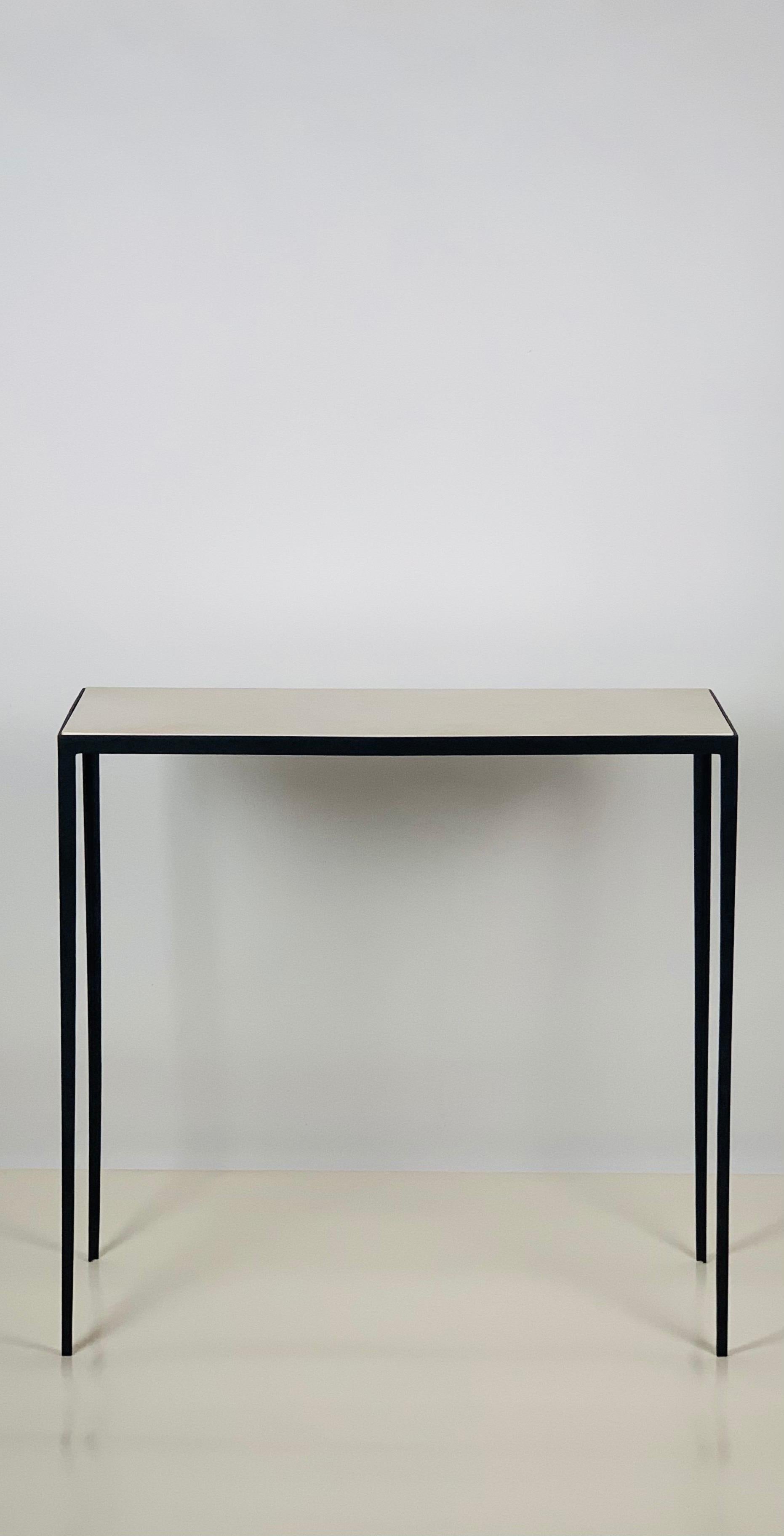 Painted Chic 'Etude' Wrought Iron and Parchment Console by Design Frères For Sale