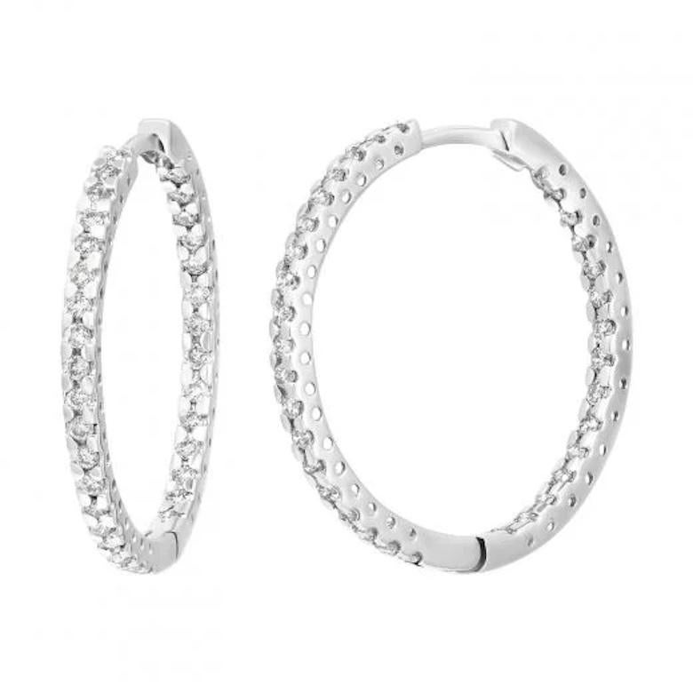 Modern Chic Every Day Precious Hoop Diamond White Gold Earrings for Her For Sale