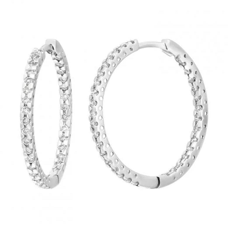 Round Cut Chic Every Day Precious Hoop Diamond White Gold Earrings for Her For Sale