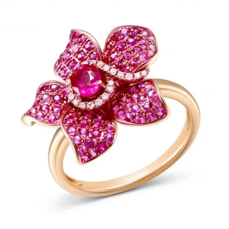 Elegante Anillo de Oro Rosa con Zafiro Rosa Diamante y Rubí Precioso para Ella Moderno en venta