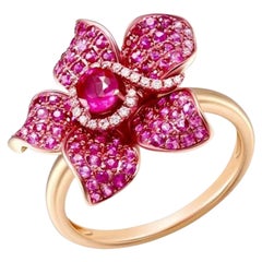 Anello chic in oro rosa per lei, ogni giorno, con rubino prezioso e zaffiro rosa.