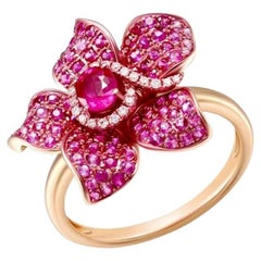 Chic Every Day Precious Ruby Pink Sapphire Diamond Rose Gold Ring for Her