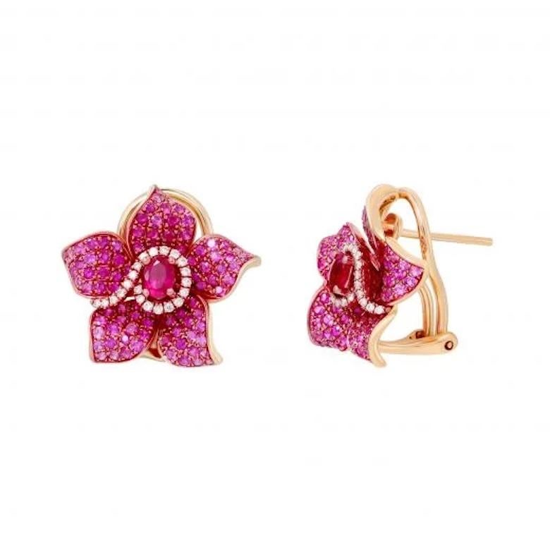 Modern Chic Everyday Precious Ruby Pink Sapphire Diamond Rose Gold Earrings for Her For Sale