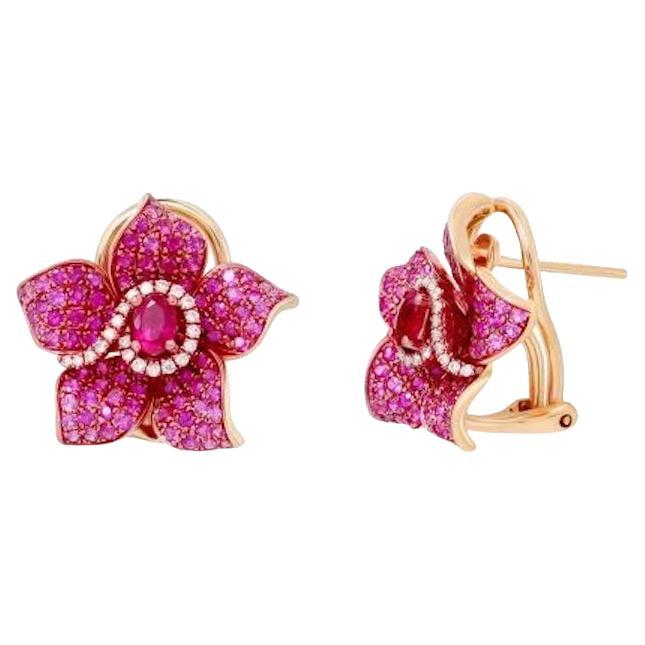 Chic Everyday Precious Ruby Pink Sapphire Diamond Rose Gold Earrings for Her For Sale