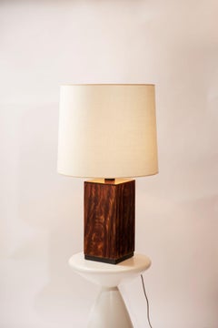 Chic Exotic Wood Lamp with Custom Linen Shade