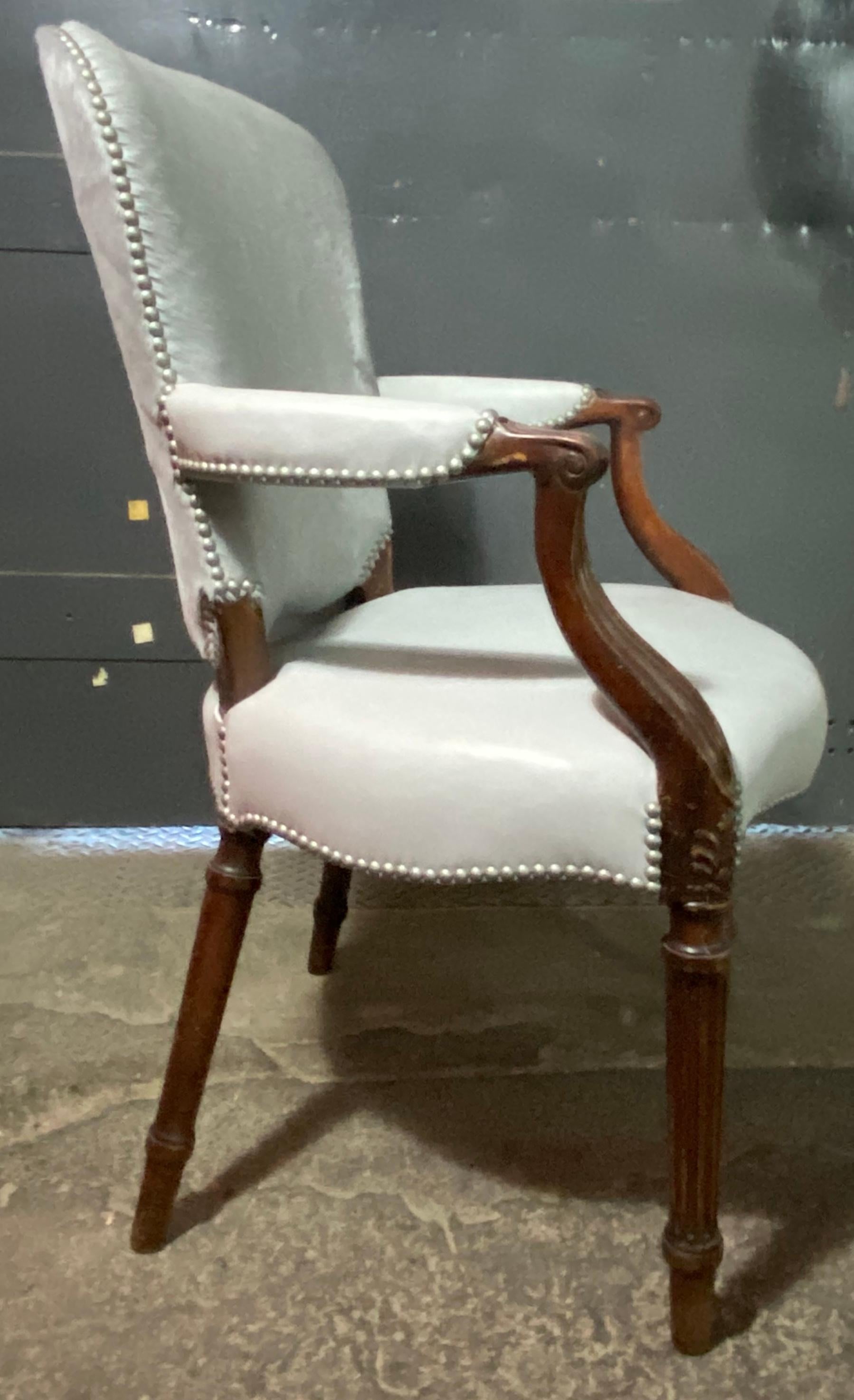 Mahogany Chic Fauteuil in a Soft Gray Leather Seat and Matching Hair-on-Hide Back For Sale