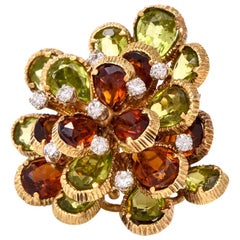 Chic Flower Diamond Citrine Peridot Gold Cocktail Ring